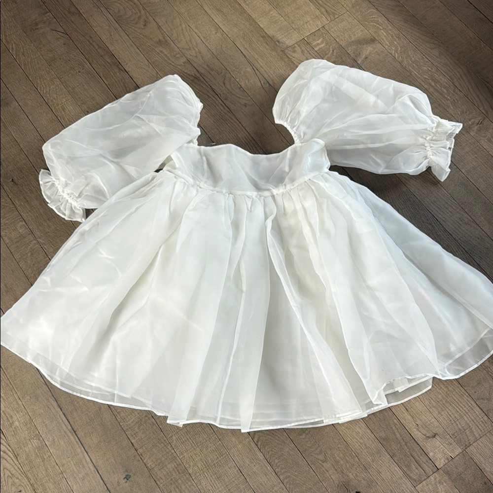 Selkie ivory Sheer Puff Sleeve Dress